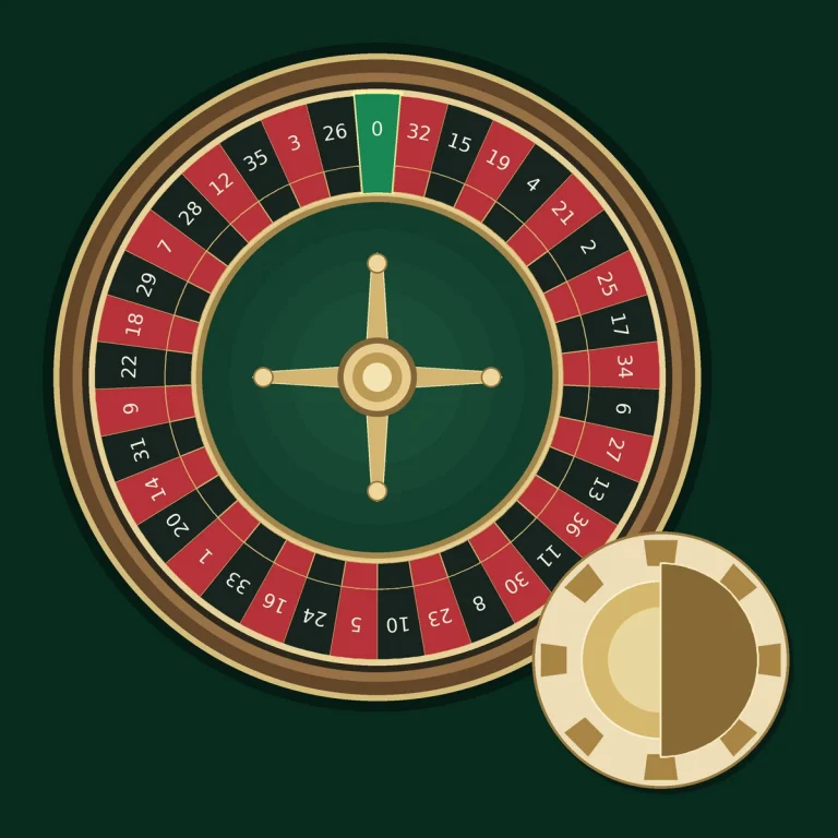 Single-zero roulette wheel and a chip divided into equal halves, illustrating La Partage for even-money bets when zero lands
