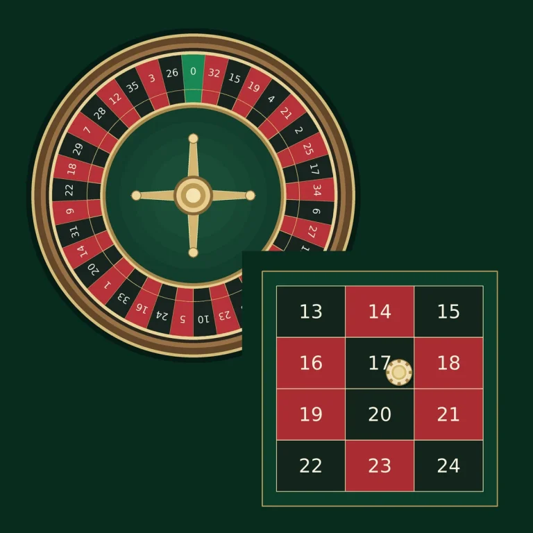 Single-zero roulette wheel and a table excerpt with a straight-up chip on 17