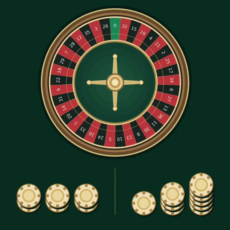 European roulette wheel with equal and increasing chip stacks representing different staking plans