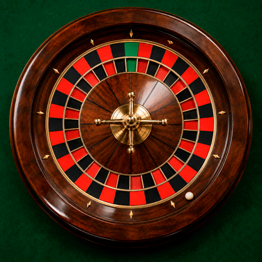 Illustration of a roulette wheel on green felt